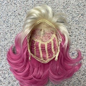 Two-tone pink and blonde medium length cosplay wig